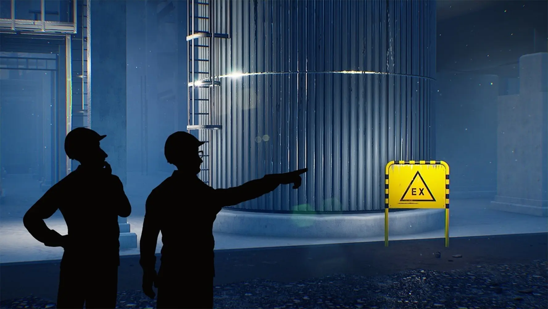 Person pointing at ex sign